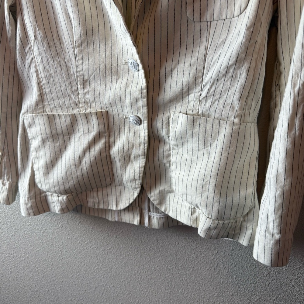 Rag & Bone Blazer Ivory Navy Pinstriped Linen Cotton Blend Business Casual Sz 6 - Picture 8 of 16